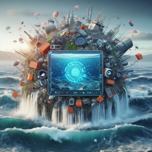 Dažādu digitālo ierīču ekrāni, kas piepildīti ar liekiem e-pastiem, failiem un fotoattēliem.