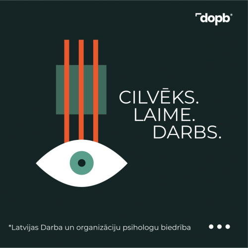 Acs, kas skatās un trīs domu līnijas dodas aug&scaron;up, kas ilustrē tēmu Cilvēks. Laime. Darbs.