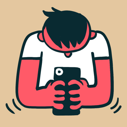 Ilustrācijā sasprindzis zēns lūkojas telefona ekrānā