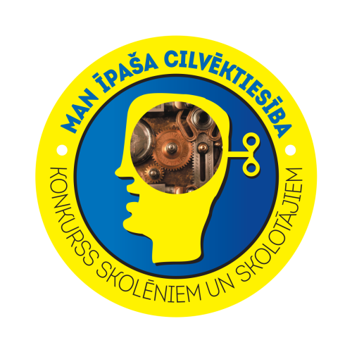 eiropas zili dzeltens aplis ar tēmas izcēlumu
centrā galva ar zobratiņiem - dravnieka rīkoto pasākumu zīmols