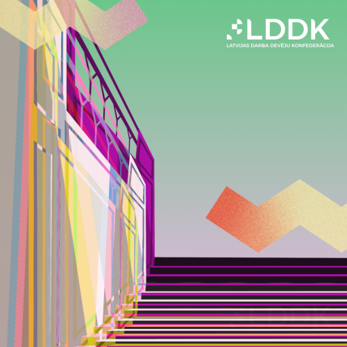 Diskusijas nosaukums, LDDK logo, trepes