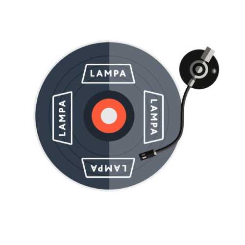 Skaņu plate ar lampas logo.